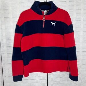 Victoria’s Secret PINK Red Navy Striped Polar Fleece Half Zip Pullover Size S
